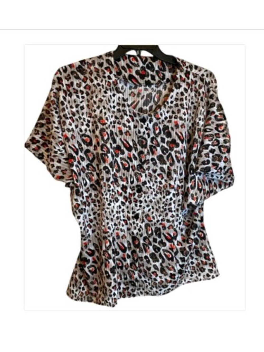 Womens Leopard Print Blouse Short Sleeve Gray Black Red Animal Print Top Size 22